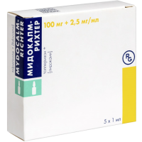 Мидокалм-Рихтер 100мг+2,5мг/мл №5 р-р д/инъек (Толперизон+Лидокаин)