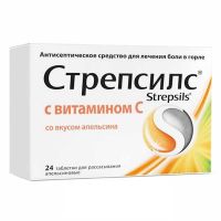 Стрепсилс с Витамином С (апельсин) №24 таблетки д/рассасывания (Амилметакрезол+Дихлорбензил+Вит С)