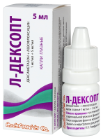 Л-Дексопт (L-Dexopt) 5мг/мл+1мг/мл капли глазные 5мл (Левофлоксацин+Дексаметазон)