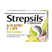 Стрепсилс д/дет с 6 лет б/сахара (лимон) №24 таблетки д/рассасывания (Амилметакрезол+Дихлорбензил)