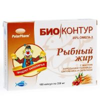 Рыбный жир (Омега-3 20%) Биоконтур с маслом облепихи 330мг капсулы мягкие желатин №100 БАД